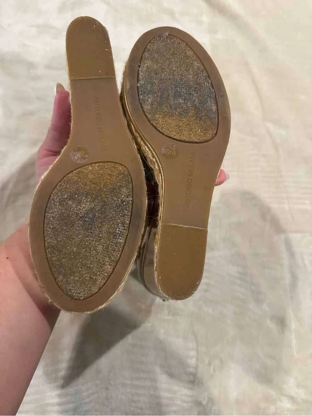 Antonio Melani- Women’s Metallic Gold Wedge Sandals with Ankle Strap